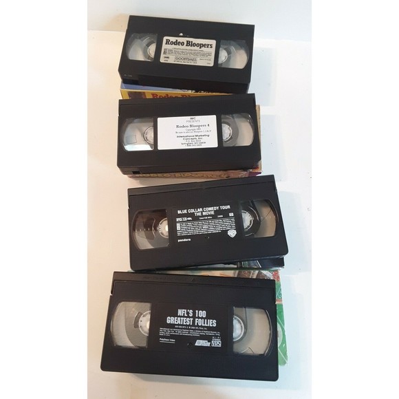 Lot of 4 VHS Tapes Rodeo Bloopers NFL Follies Blue Collar Comedy White Elephant - Picture 3 of 3